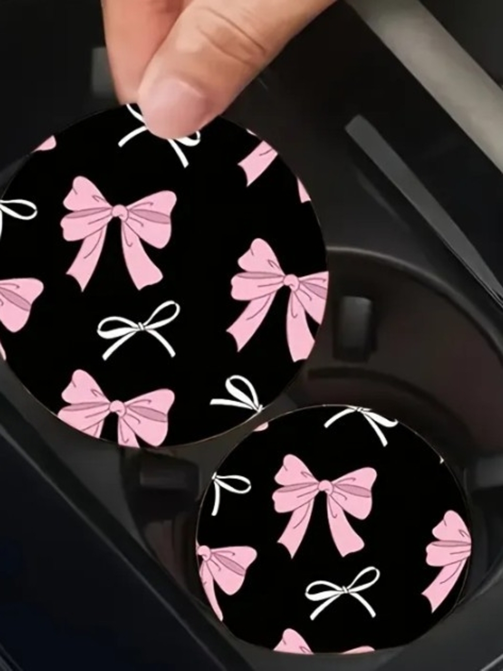 Pink Bow Car Cup Holder Coasters